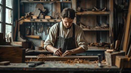 Picture of a craftsman working with wood.